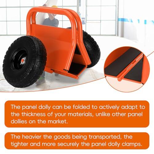 Heavy Duty Panel Dolly Slab Dolly 10 Inch Solid Rubber Tires | Supports Up to 1000 Pounds All Terrain Movement Ideal for Heavy Drywall Sheets and Door Material Transport (Orange)