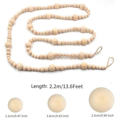 2PCS Christmas Wood Beads Garland 14.4 Feet Wooden Bead Garland Boho Ornaments for Christmas Tree, Xmas Vintage Rustic Farmhouse Round Craft Bead Hanging Holiday Decorations(7.2 Feet/1Pcs)