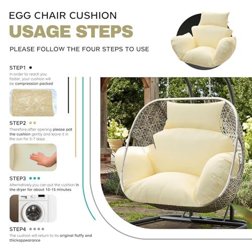 Egg Chair Cushion Replacement 47x31.5 Inch -Thicken Foldable Removable Waterproof Egg Chair Cushions with Headrest, Outdoor Hanging Chair Cushion, Patio Swing Cushions Beige