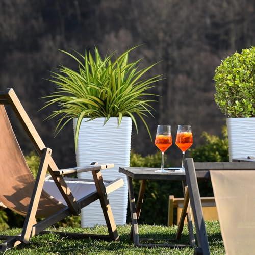 Worth Garden 22 Tall Planters Set of 2 - Plastic White Square Plant Pots - Modern Big Tapered Matte Wavy Tree Flower Pot for Indoor Outdoor Porch Deck