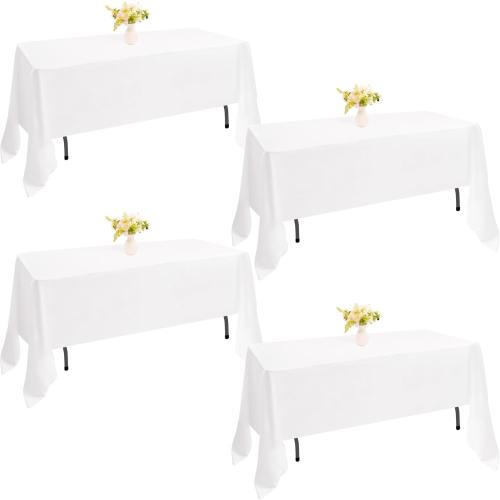 4 Pack Rectangle Tablecloth 60x126 Inch White Washable Polyester Table Cover for Wedding Dining Table Buffet Parties Banquet Decoration（White）