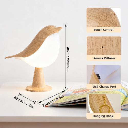 Bird Cordless Table Lamp, Small Cordless Bedside Lamp with 3 Color Temperature, Touch Sensor & Rechargeable Battery - Night Light for Kids, Bedroom, Bedside, Office, and Outdoor Use