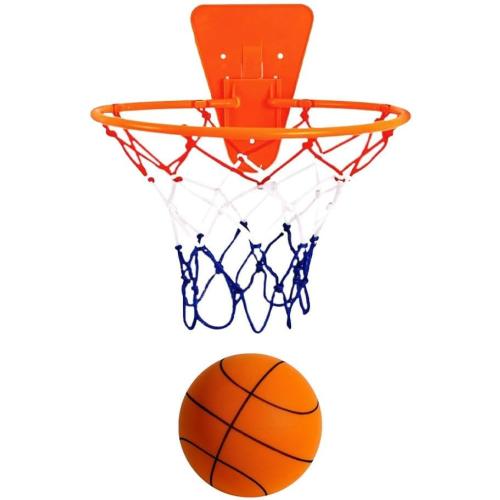Orange Silent Basketball and Hoop Set, Indoor Basketball Hoop for Kids and Toddlers, Quiet Basketball Dribbling No Noise, Mini Foam Basketball for Door or Wall Mounted, Indoor Dribble and Shoot(Wired Orange)