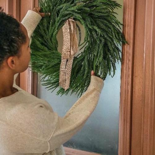 Christmas Wreaths for Front Door 24 Inch Norfolk Pine Wreath for All Seasons Artificial Green Wreath Holiday Decoration for Indoor Outdoor Home Decor