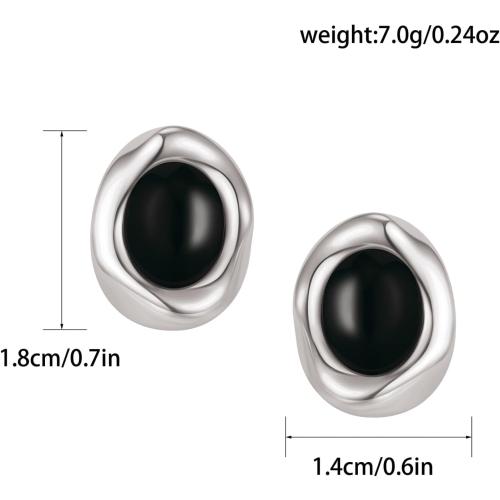 Gold Earrings for Women Oval Stud Trendy 14K Gold Plated Black Brown Stone Earrings Hypoallergenic
