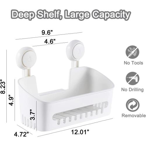 Plastic Shower Caddy Suction Cup Shower Organizer Basket Bath Shelf, Strong Suction Power Bathroom Caddies with Fence Hooks, Kitchen Rack, Waterproof, Oilproof, Reusable, for Shampoo, Gel