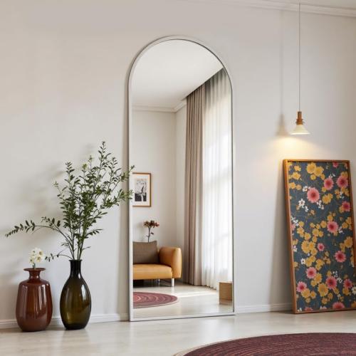 OGCAU Floor Full Length Mirror, 56x20 Arched Full Body Mirror, Hanging or Leaning, Standing, Wall Mounted with Aluminum Frame for Bedroom Living Room, White