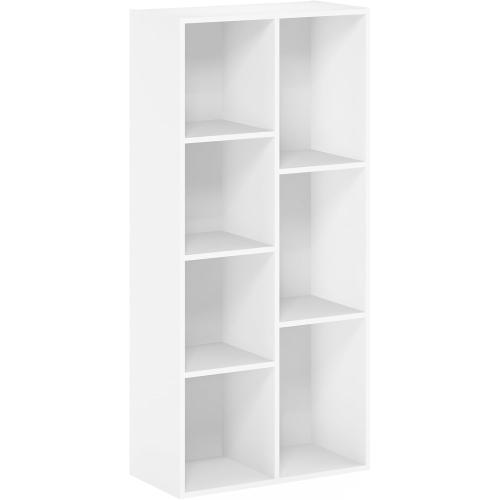 Furinno LUDER Book Shelf, 7-Cube Bookshelf, Bookcase, 9.4 x 19.5 x 41.7, for Living Room, Bedroom, Home Office, White