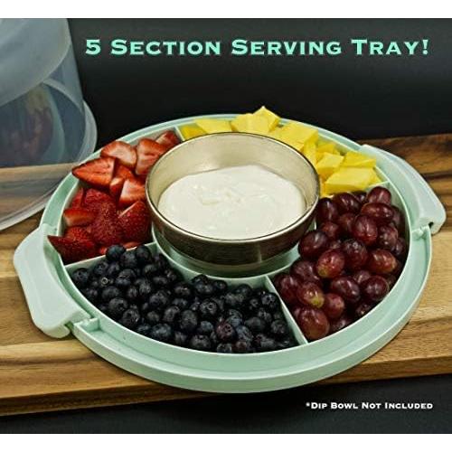 Round Cake Carrier Two Sided Cake Holder Serves as Five Section Serving Tray, Portable Fits 10 inch Cake, Box Comes With Handle, Container Holds Pies (Green)