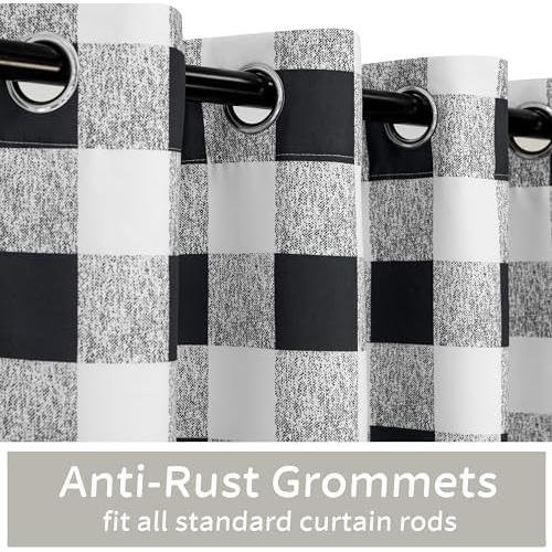 DriftAway Buffalo Plaid Check Curtains Black and White Buffalo Checkered Blackout Curtains for Farmhouse Bedroom Living Room Darkening Thermal Country Window Treatment Curtains 2 Panels 96 Inch Long