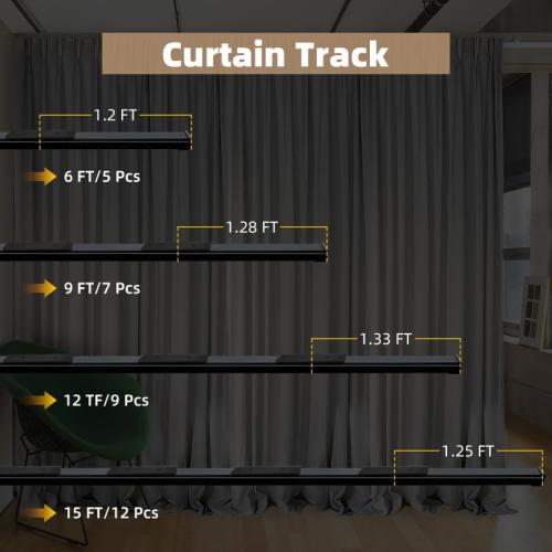 MLOQI Curtain Tracks Ceiling Wall Mounted with Soundproof Strips, Curtains Tracks Rails System, Black Ceiling Track for Curtains 3-6 Feet