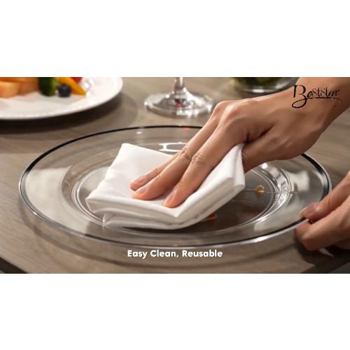 BESTSTAR 50 Pack 12 Inch Clear Charger Plates with Gold Rim | Disposable Plastic Table Decor Set for Party, Wedding, Dinner & Special Events