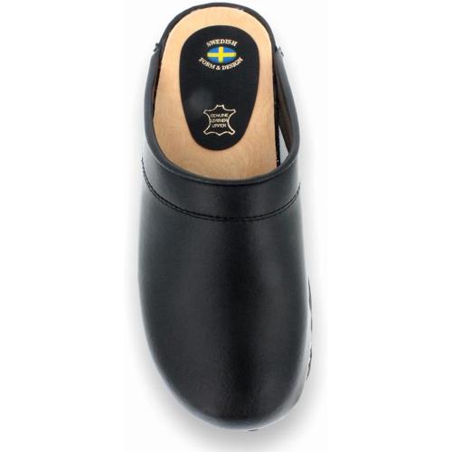 Size 46 Black Vollsjo Women's Genuine Leather Wooden Clogs Made in EU