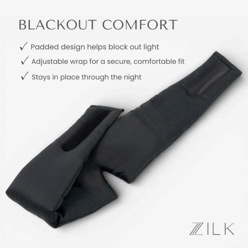 ZILK Sleep Deep Restoration Silk Sleep Mask | 100% Mulberry Silk (25-Momme), Smooth & Cooling | Light-Blocking Design with Gentle, Even Pressure | Adjustable Fit for Restful Sleep – Black