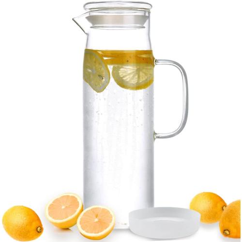 hjn Glass Pitcher with Lid Glass Water Carafe with Handle, Fridge Water Jug Cold or Hot Beverages, Iced Tea, Milk, Juice 1500ml/51oz & glass lid