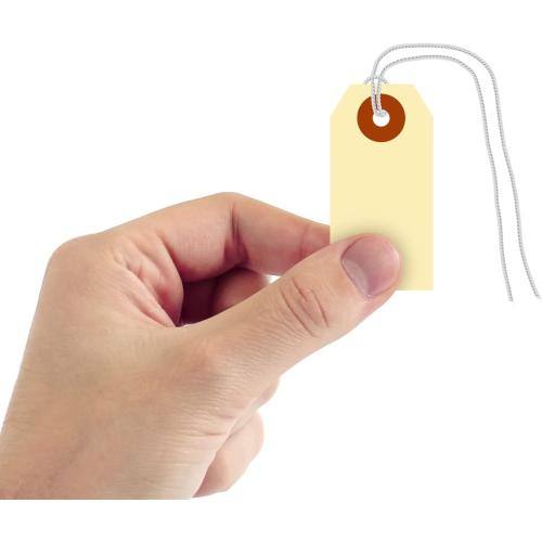 SmartSign Blank Shipping Tags with Pre-Attached Loop Strings, Size-1, Pack of 1000, 10pt Thick Manila Cardstock Tag, 1.375 x 2.75 Paper Hang Tags with Reinforced Fiber Patch