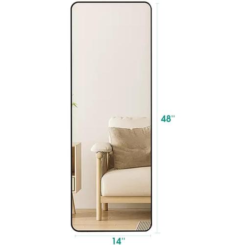 NEARBYSD 48x 14 Door Mirror, Full Length Wall Mounted, Over The Door, Full Body, Hanging Mirror Rounded Corner-Black