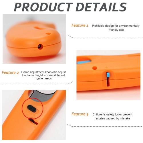 Butane Lighter, 4pcs Refillable Long Flame Lighter for BBQ Candle(No Butane Inside)