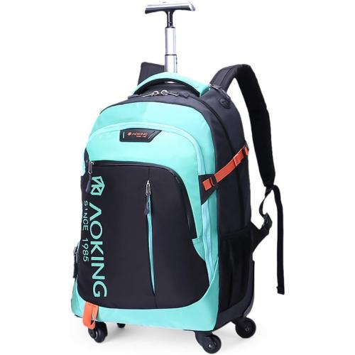 Size 20-22 Color Light Green AOKING 20/22″Water Resistant Rolling Wheeled Backpack Laptop Compartment Bag