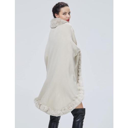 Poncho Shawl Wrap Winter Faux Fur Cape Cloak Coat with Faux Fur Trim Sleeveless Cardigan for Party