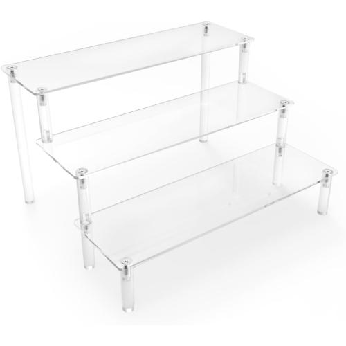 Acrylic Display Risers,Clear Display Risers Stand Small Mini Shelf 3 Tiered Cupcake Stand for Food Desserts Stand Shelves for Party Perfume Organizer Toys Figures Collections Cosmetic Products Tabletop Use
