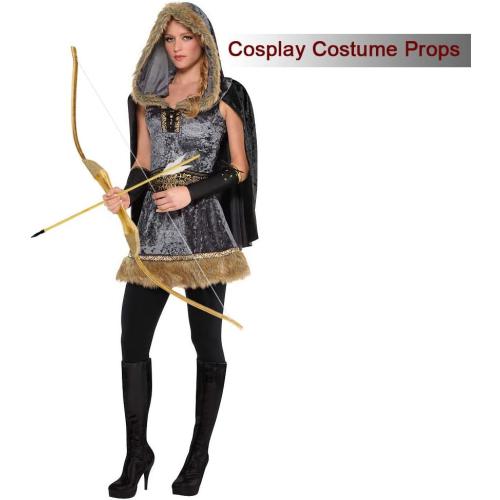 Wooden Bow and Arrow Set, 40 Inch Handmade Wooden Bow and Arrow Cosplay Costume Prop Archery Set Games Toys, 1 Bows 1 Quivers and 5 Feather Arrows, Gifts for Kids Youth Boys and Girls