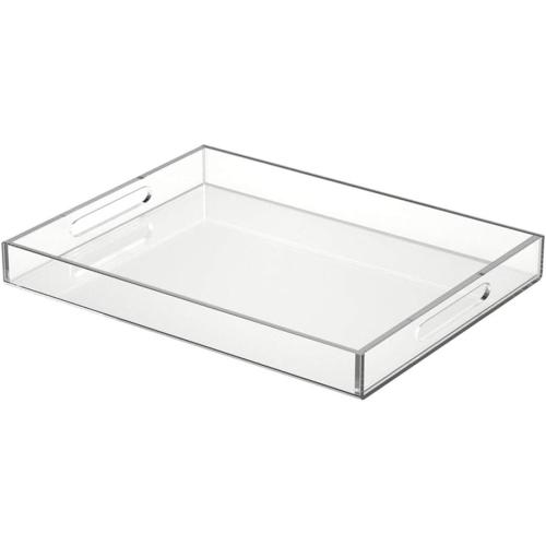 NIUBEE Acrylic Serving Tray 14x18 Inches -Spill Proof- Clear Decorative Tray Organiser for Ottoman Coffee Table Countertop with Handles