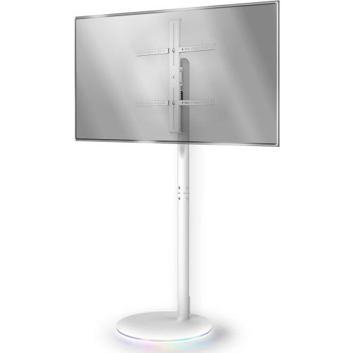 Mobile Floor TV Stand for 18-45 inch Screen with RGB Lights Base, Universal Swivel TV Stand, Height Adjustable, Tiltable, Holds up to100lbs, Equip with Scilent Wheels with Brakes