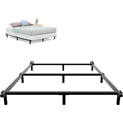 DTIG 7 Inch Full Size Metal Bed Frame for Box Spring and Mattress, 9-Leg Support Box Spring Base, Easy Assembly Tool-Free Heavy Duty Bed Frame Black