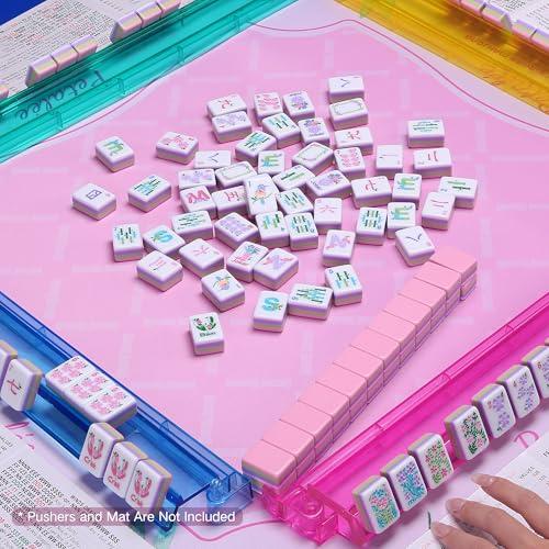 American Mahjong Tiles, Mahjong Travel Set, 160 Pink 4 Layer Mah Jong Game Tiles with Tile Bag, Gift-Ready Storage Box, 4 Dice with Pouch, Western Mah Jongg, Majong