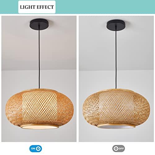 Bamboo Pendant Light Basket Weave Hanging Light, 1 Light Elegant Rattan Chandelier for Kitchen Island Nursery (23)