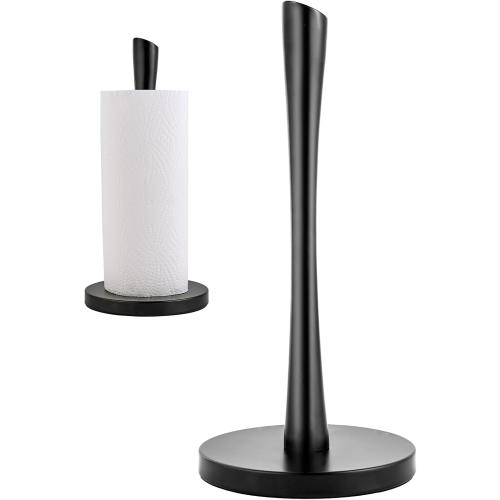 JOGREFUL Paper Towel Holder Stand, Stainless Steel Kitchen Paper Towel Countertop Stand with Streamline Body, Bathroom Organization for Family Standard Large Size Roll Paper, Black
