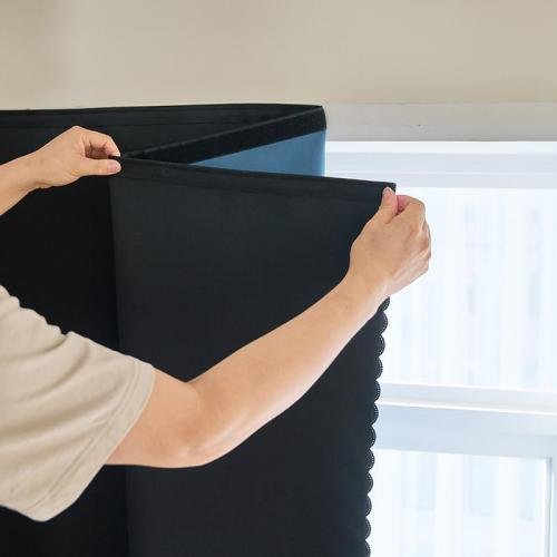 AJAZZ 100% Blackout Self Adhesive Curtains Small Window Short Temporary Black Out Curtains Easy to Install Used for Bedroom Kitchen Window Cover (Black, 35 W x 48 L 1 Panel)