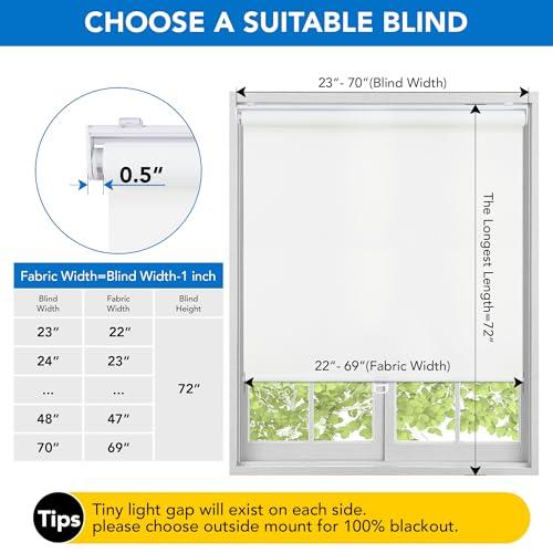 Deconovo Cordless Blackout Roller Shades 100% Room Darkening Window Blinds, Thermal Insulated, Noise Reducing, Easy Installation Bedroom, Nursery Home Office (35 W x 72 H, White-Cordless)