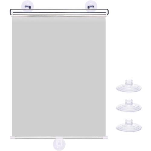 No Drilling Retractable Roller Window Shades W/3 Suction Cups, Black Blackout Blind Shade Temporary Cover Curtain for Home Bedroom Car (49.21 L×22.83 W, Silver Coating)