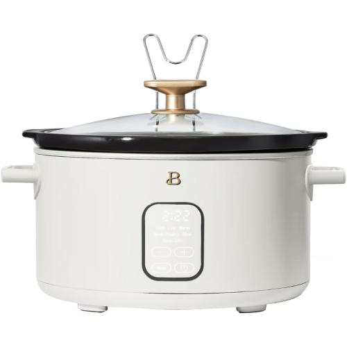 6 Qt Programmable Slow Cooker with Digital Timer, 5 Cooking Functions, Removable Ceramic Pot and Tempered Glass Lid, Dishwasher Safe (White Icing)