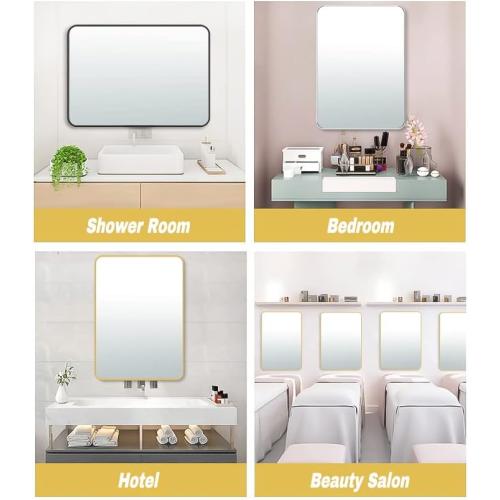30x20 Rectangle Mirror Wall Mounted Aluminum Alloy Metal Frame HD Glass Dressing Make-up for Bathroom Entryway Bedroom Living Room 30 20 inch Black