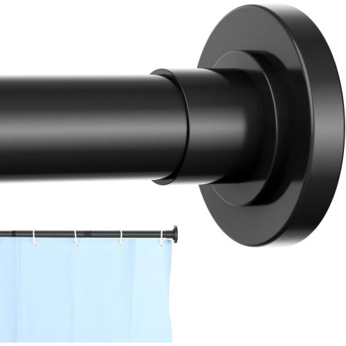 Black Shower Curtain Rod 32 to 43 Inch,1 Inch Diameter Adjustable Spring Tension Stainless Steel Telescoping Rod,Easy Install,No Rust