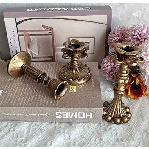 French Nostalgic Floral Resin Candle Holder Antique Bronze/Furniture Decoration/Retro Ornaments Candlestick (Bronze)
