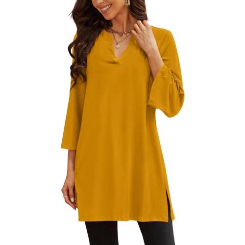 Size M...Poetsky Womens Tunic Tops 3/4 Bell Sleeve Loose Fit Tunics Dressy Casual Side Split Flare Top for Leggings