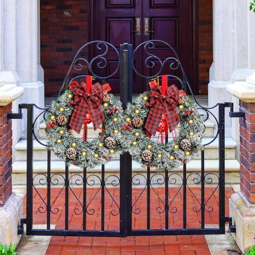 Geosar 3 Pcs LED Christmas Wreaths 13.8 with Bow Pine Cone Berry, Frosted