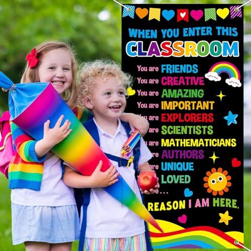 Wiooffen When You Enter This Classroom Door Cover Affirmation Station Empowerment Door Decor Motivational Hanging Banner Decor Back to School Front Door Porch Sign Classroom Welcome Photo Background