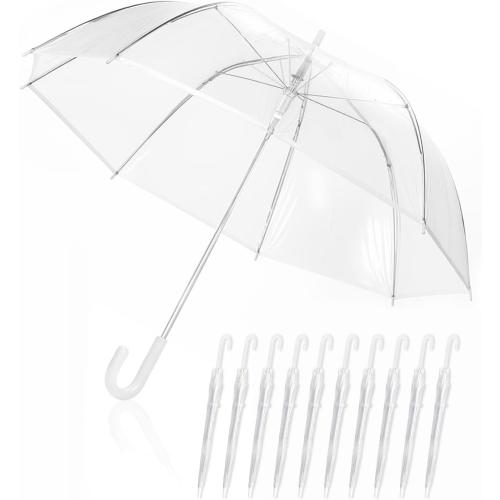 12 Pcs Wedding Umbrella Bulk,with J Hook Handle,Auto Open Stick Clear Umbrellas,Large Windproof Bubble Umbrella for Wedding Party, Birthday, Outdoor Interactive, Photography