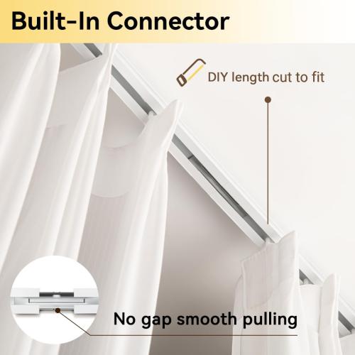 6ft - 9ft Curtain Track, Ceiling Curtain Track for Room Divider, Ceiling Mount Rail Set with Roller Hooks, White, 6ft - 9ft