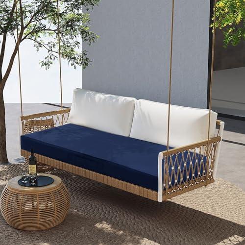 Outdoor Bench Cushion 4 inches Memory Foam Waterproof Patio Furniture Bench Cushion Porch Swing Cushion with Handle and Adjustable Strap, 60 x 18 Inch Navy