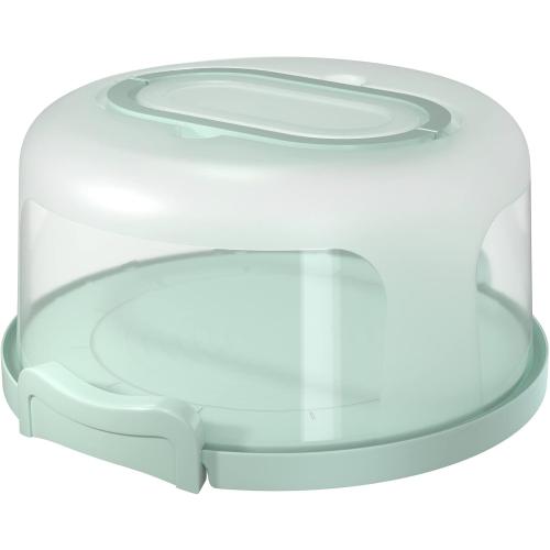 Round Cake Carrier Two Sided Cake Holder Serves as Five Section Serving Tray, Portable Fits 10 inch Cake, Box Comes With Handle, Container Holds Pies (Green)