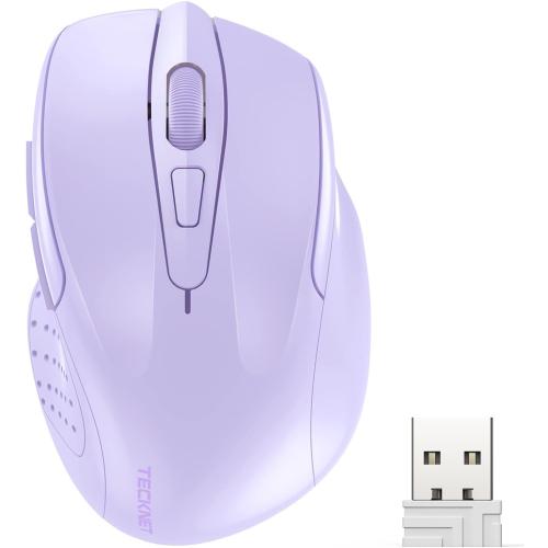 TECKNET Wireless Mouse, 2.4G Ergonomic Optical Mouse, Computer Mouse for Laptop, PC, Computer, Chromebook, Notebook, 6 Buttons, 24 Months Battery Life, 2600 DPI, 5 Adjustment Levels - Lavender