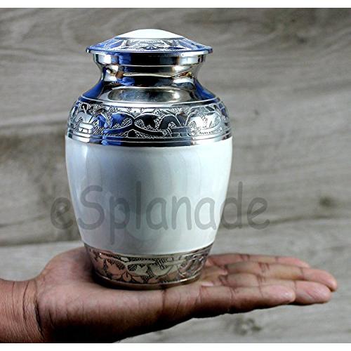 eSplanade Cremation Urn Memorial Container Jar Pot | Metal Burial Urns | Keepsake for Ashes | Brass - White - 6 Inches (Medium)