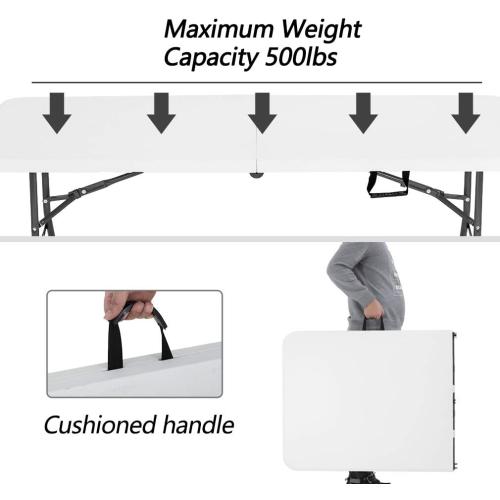 6FT Picnic Table Folding Table Camping Table Plastic Table Fold Up Table Lock for Party Event,White