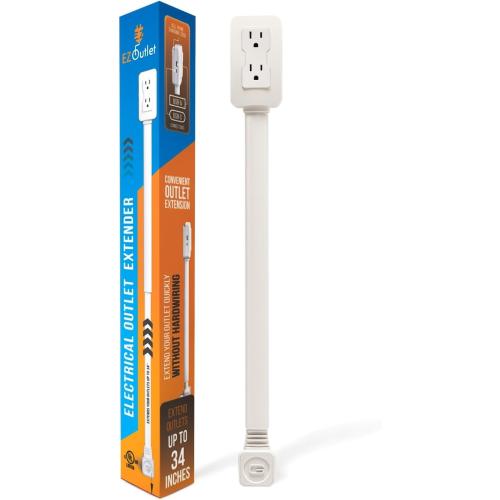 EZ Outlet Electrical Outlet Extender. Access Hard-to-Reach Outlets! Features USB-A, USB-C, and 2 AC Outlets, Extends 22-34, Rotates 180°. Use Behind Couches, Nightstands, Desks, and More.
